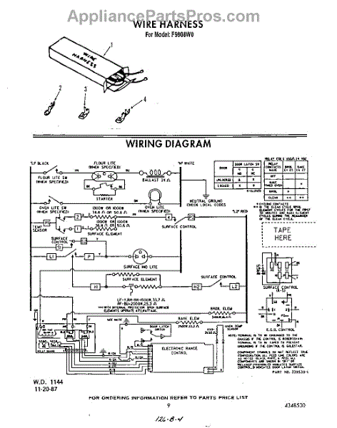 Parts For Roper F9808w0  Wire Harness   Wiring Diagram