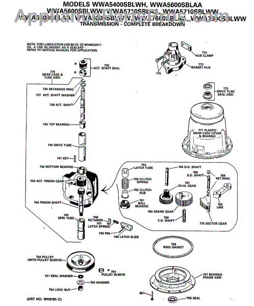 Parts for GE WWA5600SBLAA: Transmission-Complete Breakdown ...
